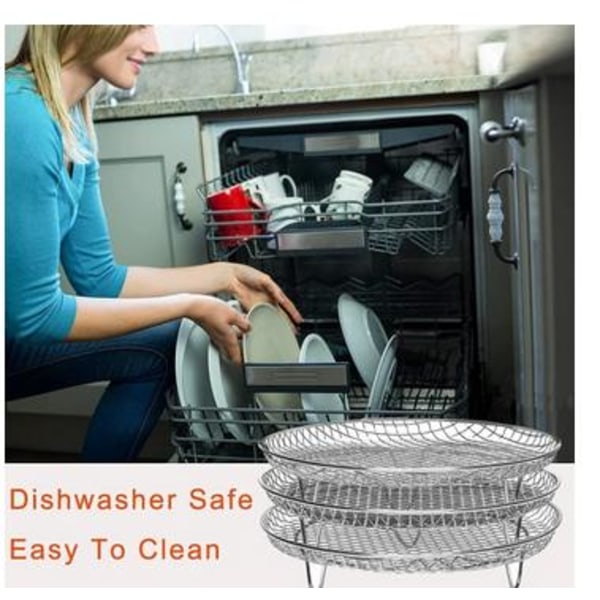 3 stk. Air Fryer Rist Airfryer Kurv Brett Rustfritt Stål - Rund Silver Silver