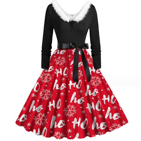 Naisten joulu V-kaula-aukkoinen mekko Vintage-printti Pitkä tyyli 4 Style4 M