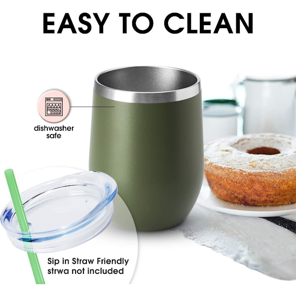 12oz Vinglas med Lock, Stemlöst, Dubbelväggigt Vakuum, Resemugg
