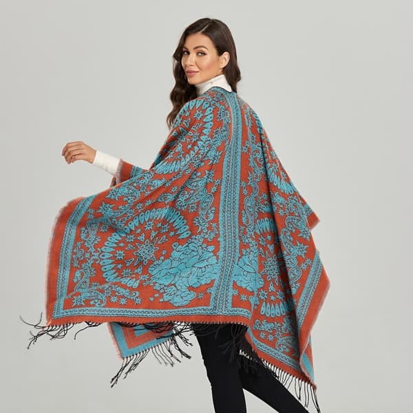 Franset Fåll Pashmina Sjal Wrap Vinter Varm Etnisk Stil Poncho Åben Front Kappe til Dame