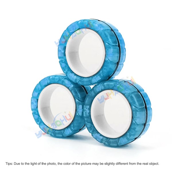 3 st Magnetiska fingerringar Färgglada Ångestdämpande Fidget Leksaker Set för Vuxna Magnet Spinner Anti-stress Lindra Ångest Leksaker för Pojkar Luminous Blue