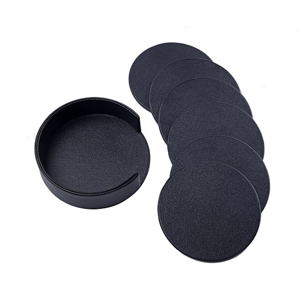 6-pak - Læder coasters - Glasbrikker sort【GKS】 black 170