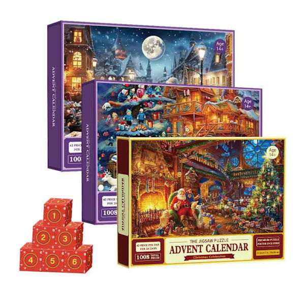 Pussel-adventskalender 2023, 1008 pusselbitar 24 dagar julnedräkning adventskalendrar 2 Santa Claus Tells Stories