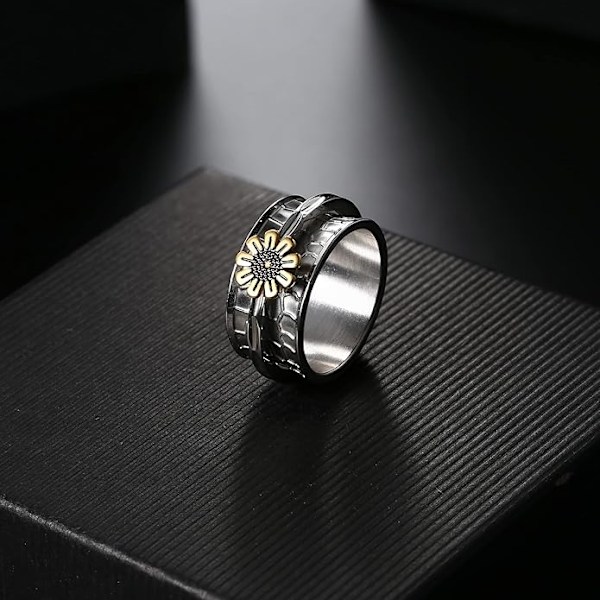 Rustfrit stål blomst udskæring spinner ring Daisy Fidget Band ringe måne stjerne onde øjne kors angst ring til kvinder mænd-US7