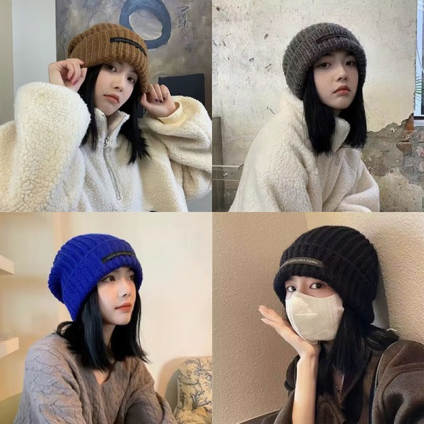 Mode Kvinnor Varm Cap Enkel Vinter Stickning Bonnet Solid Colo Gray