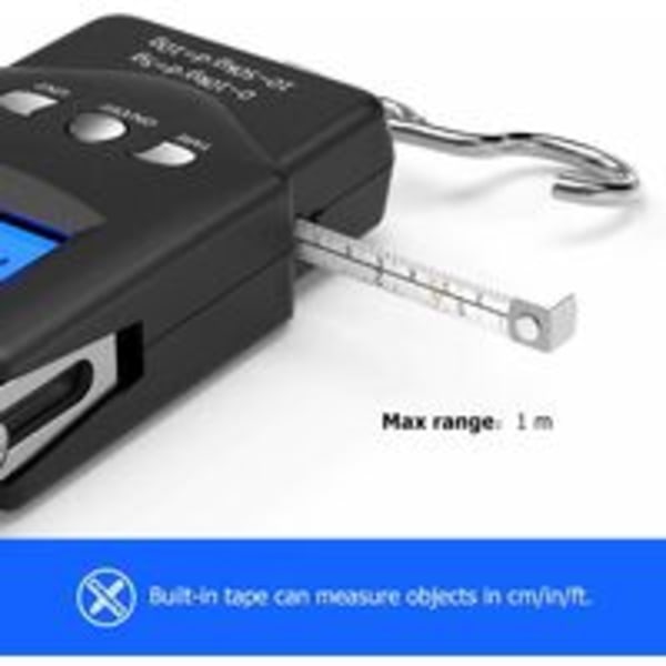 Elektronisk bagagevåg, LCD digital bärbar elektronisk fiskevåg Digital resväskavåg (max: 50 kg) med krok + måttband（100