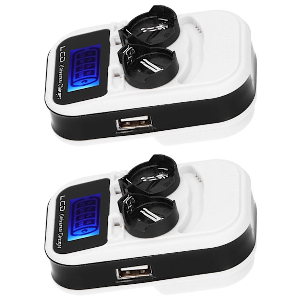 2 stk. LCD knapcelle batterioplader til LIR2016 LIR2025 LIR2032 ML2016 ML2025 ML2032 CR2032 EU stik 100-240V 0.2