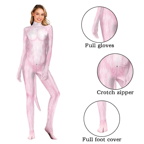 Zawaland Dyre Catsuit Par Snow Wolf Kostume med Hale Gren Lynlås Halloween Party Cosplay Outfit Forklædning Zentai Bodysuit B273-1040 B273-1040 XXXL