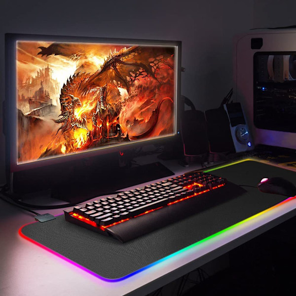 Gaming musematte med LED-lys - RGB - Velg størrelse 80x30 cm