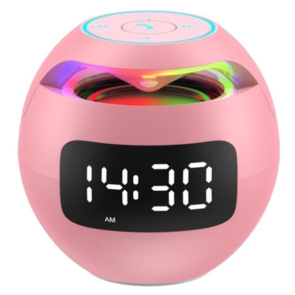 5.0 Bluetooth trådlös högtalare Led digital väckarklocka FM-radio Musik mp3-spelare pink