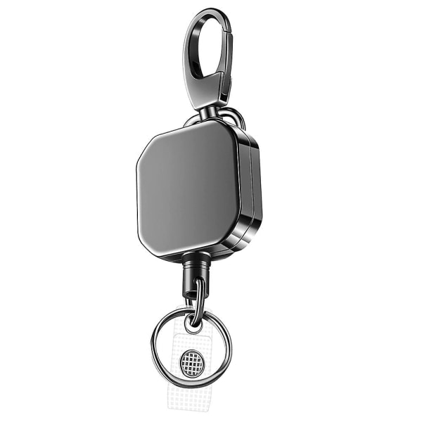 Kraftig metall infällbar karbinhake Nyckelring Bälte Badge Rullar Clip 28,3 tums förstärkt ståltråd gun gray