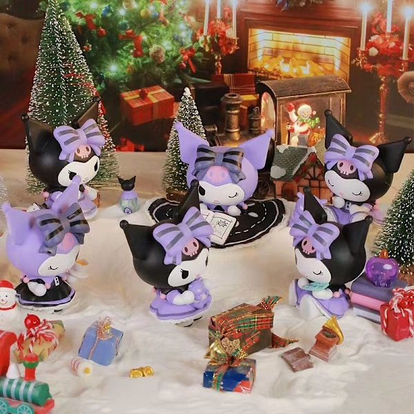 Sanrio Lucky Kuromi -yllätyslaatikko, internet-julkkis uusi Kuromi työpöytäkoriste pojille ja tytöille, onnensarja, koko laatikko 6 kpl, ei päällekkäisyyksiä Witch's Book