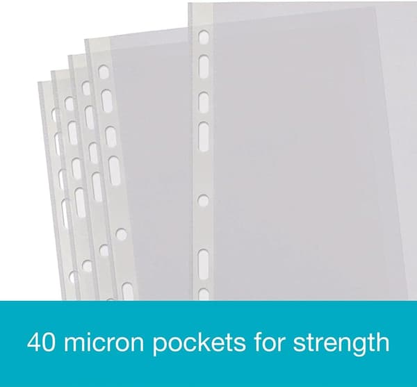 Lommer, transparente A4-plastlommer, Forstærket ryg, Multihul til ringbind, 200-pak 200pcs