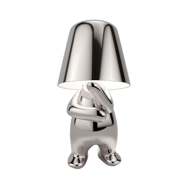 Liten Gyllen Mann LED Bordlampe Berøringskontroll Dimbar Lampe Bar Nattelys Silver