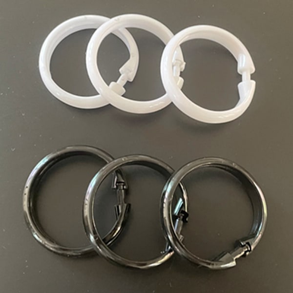 Sæt med 12 hvide gardinringe, store, hvide, plastik, 5 x 5 cm