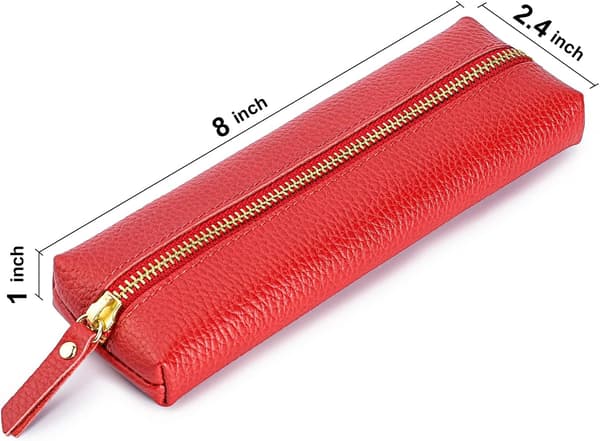 Lite blyantfutteral i skinn, blyantfutteral for voksne, Mykt blyantfutteral red