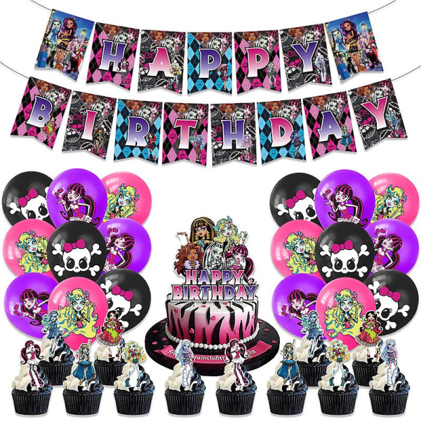 Elf High School Filmtema Monster High Födelsedag Drag Banner Ballongstorlek Spiral Party Supplies Elf High School Four-Piece Set