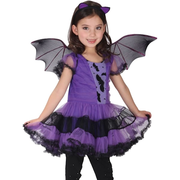 Flicker Fladdermus Vampyrdrakt Barn Halloween Klær Animal Cosplay Lilla Kjole 140cm