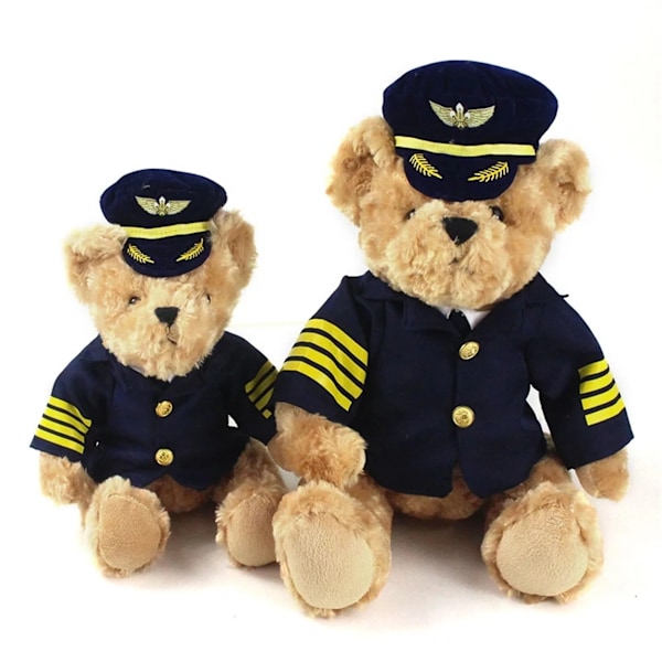 Mysig Tecknad Pilot Teddybjörn Plysch Kapten Björn Mjuk Docka brun[GKS] brown 25cm