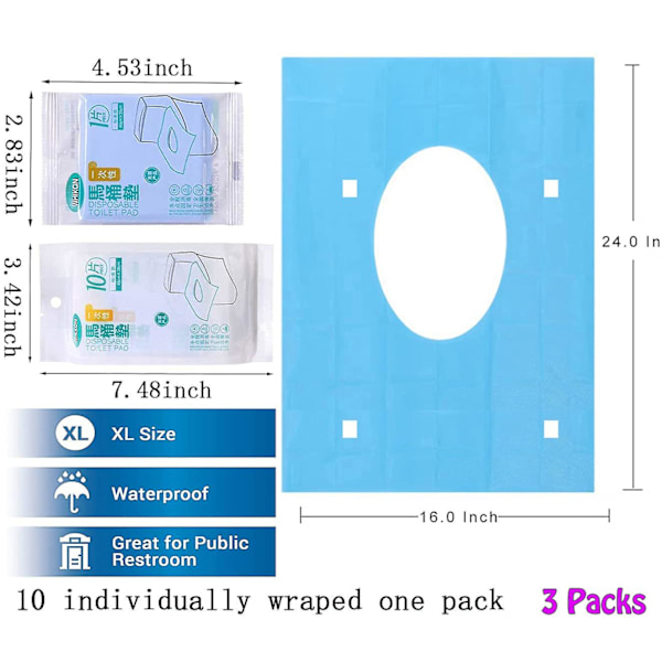 Engångs toalettsitsskydd extra stora vattentäta, 30-pack
