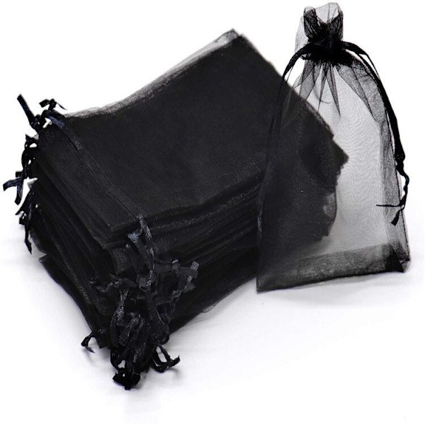 50 kpl Läpinäkyviä Chiffon Organza -pusseja Jouluun, Halloweeniin, Hääjuhliin, Syntymäpäiväjuhliin, Makeisten Lahjapusseihin, Korujen Pakkauspusseihin, Musta Black 9x12cm