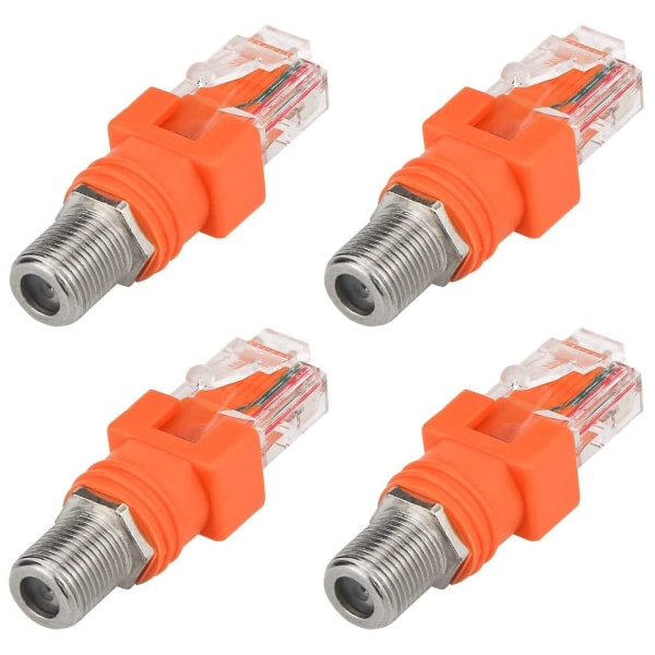 Koaxial till Ethernet-adapter, 4-pack Coax Rf F hona till Rj45 hane-omvandlare för linjetestare Orange