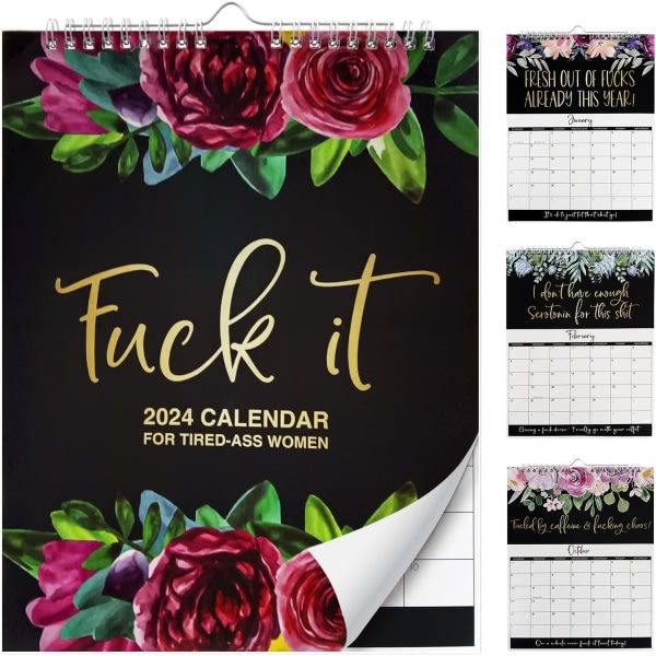 2024-kalender för trötta-röv-kvinnor Fu-ck it 2024, present för kvinnor Sweary Calendar Planner Rolig hemmakontor väggkalender
