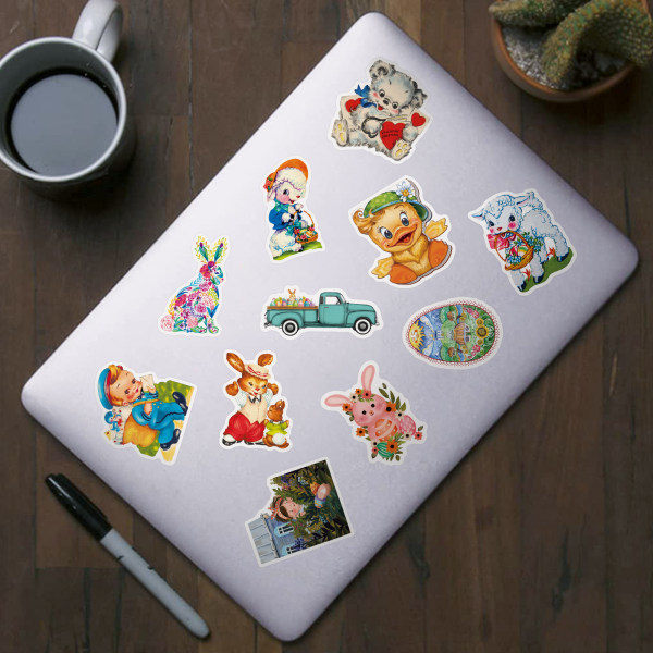Påsk Cartoon Cute Rabbit Stickers, set med 50, vattentät och UV-beständig, perfekt för alla dina prylar
