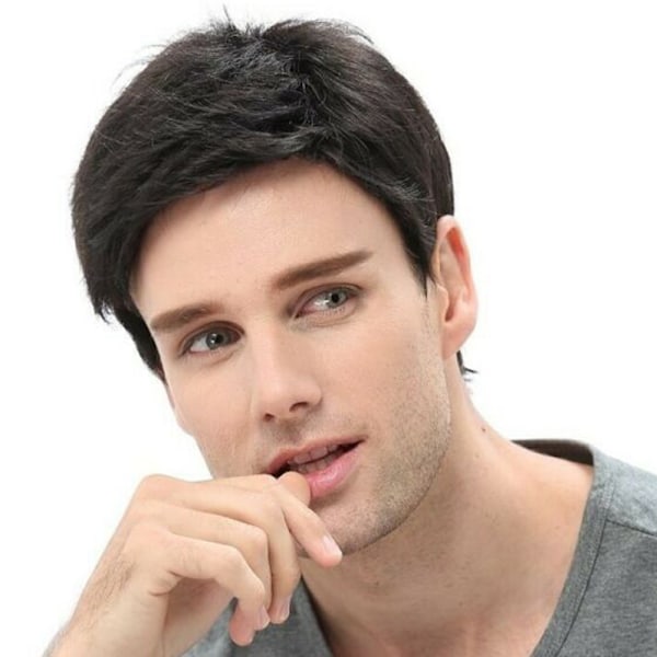 Adult Men Short Wavy Wig Real Natural Black Party Party Wig