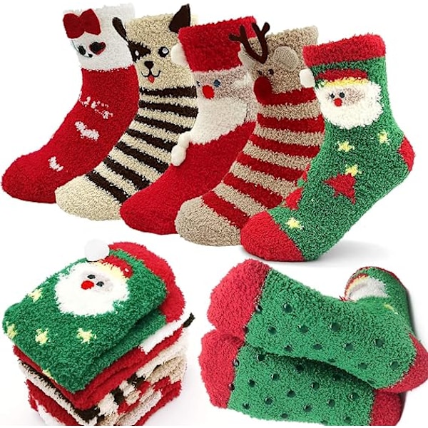 5 pairs of Christmas socks, women's warming socks - warm cat