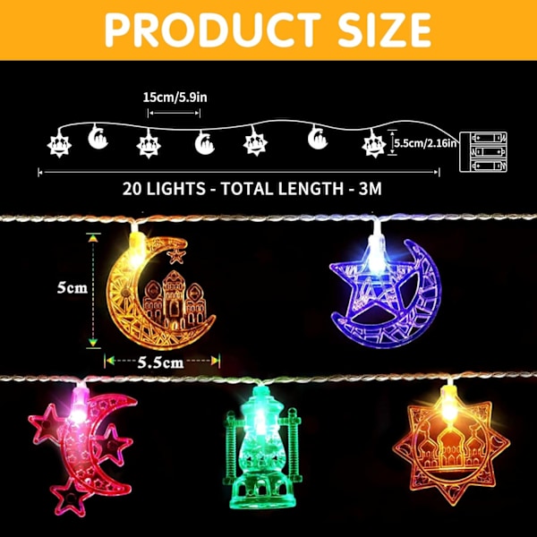 LED Ramadan -valosarja (20 LED) - 3m tähti- ja kuukoristeet kotiin ja F 5 color types