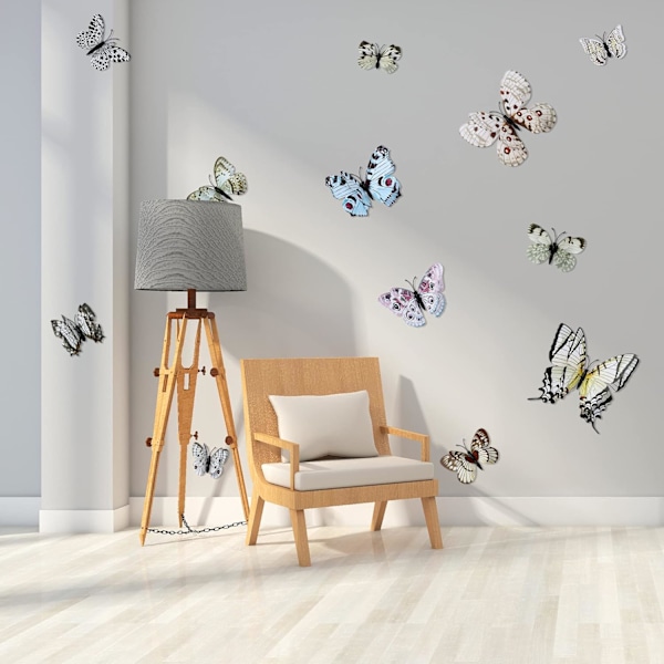 Avtakbar 3D Sommerfugl Veggdekorasjon (Dobbelt Lag - Hvit/24 Stykker) White