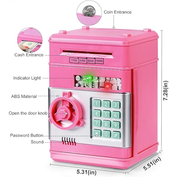 Spargris ATM Bank Elektronisk Myntboks for Barn - Hot Gave pink