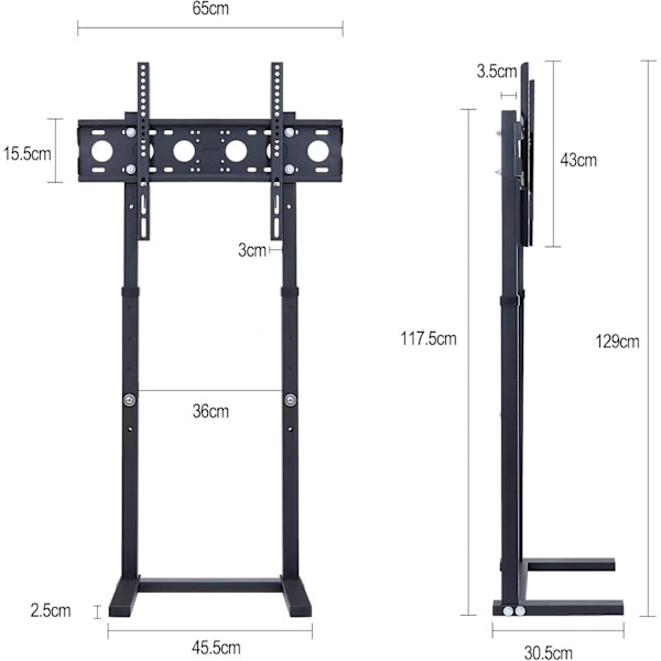 Wisfor TV-stativ, højdejusterbart Universal, til 32 - 65 tommer, VESA 600 x 400 mm, maksimal belastning 40 kg