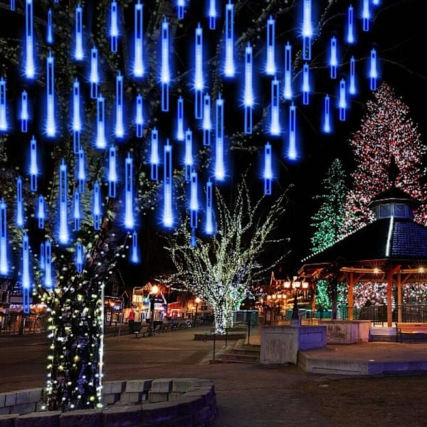 Meteorskur Stringlys, 8 Rør 30CM 192 LED Belysning Meteorskur Lys Vandafvisende LED til Bryllup Familie Træ Have Julefest (Blå)