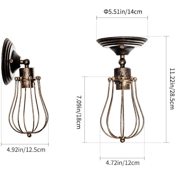 Retro vägglampa, industriell belysning, justerbar bas, rostig w