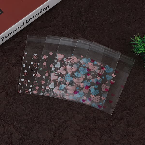 100 stk. transparente hjerteposer godteri kjeks selvklebende pose D