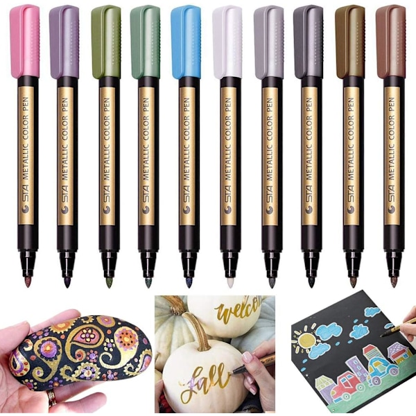 Premium Metallic Penna, Set med 10 Blandade Färger, Färgläggningspenna för Scrapbooking, DIY Fotoalbum