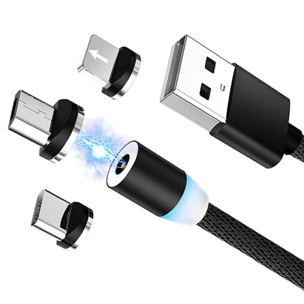 Magnetisk Laddningskabel 1 Meter 3 i 1 Nylonflätad Magnetisk Telefonladdningskabel för Android för IOS för Typ C Svart M005 Svart 3 i 1 0.1