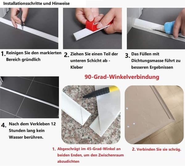 Selvklebende dusjterskel / vannbarriere, vannstopper, vannholdende stripe, vannstopper grå 10m grå gray 10m