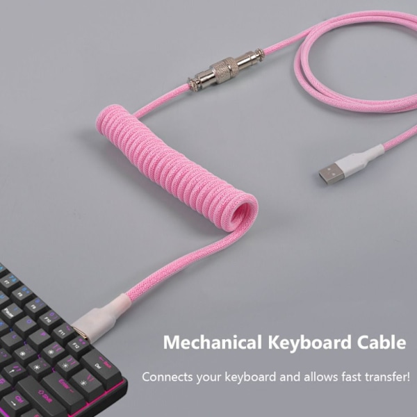 Mekanisk tangentbord spiral kabel USB tangentbords kabel ROSA white