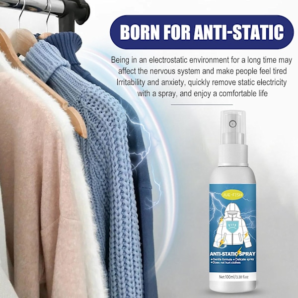 Statisk spray för kläder, antistatspray, spray för att eliminera statisk elektricitet, antistatmedel för kläder, Static Guard spray för kläder, 100ml