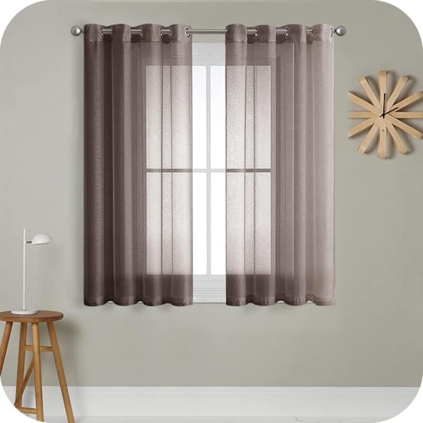 PCS Brune Voile Gardiner 140x183cm med semi-transparent løkke i linnedseffekt Indvendige vinduesdekorationer til moderne stue i soveværelset