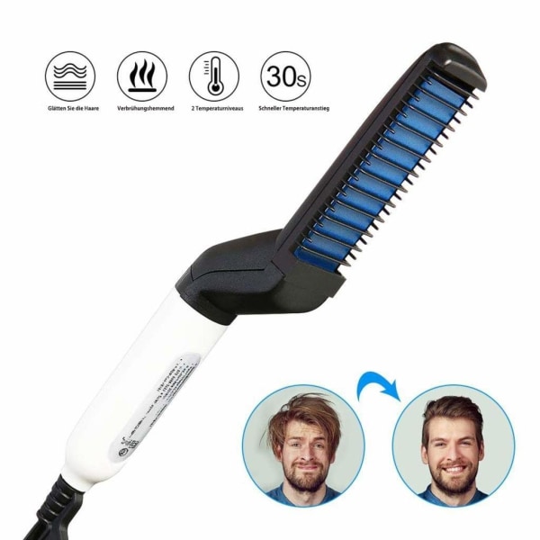 Elektrisk plattningsborste för män, DIY lockigt hårstyling, lämplig för både lockigt och rakt hår