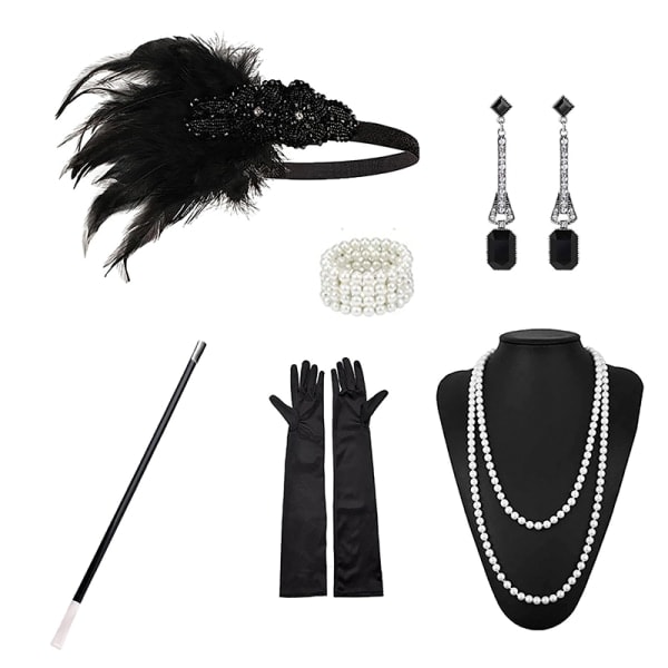 Huvudband, halsband, handskar och armband i 1920-talets flapperstil, Gatsby MF, One size F One size