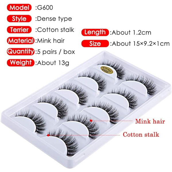 (iLashes.SE) 5 par falske øyevipper - 3D faux mink G600 svart (iLashes.SE) (G-600)