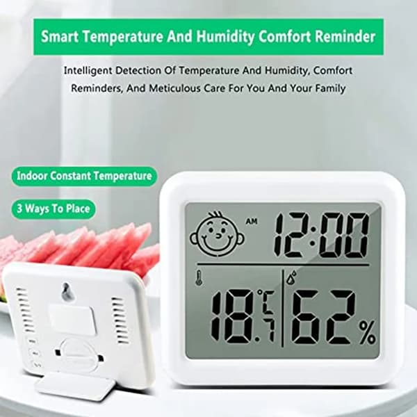 3-pack LCD digital termometer hygrometer med digital klocka för barnrum vardagsrum kontor kylskåp plus