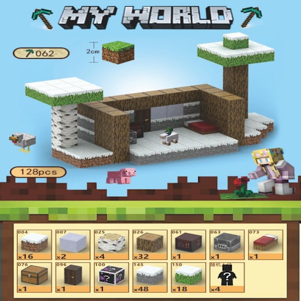 Minecraft rakennuspalikat, sisältää 128 kuusikulmaista magneettilelua ja 4 hahmoa, Lumimaja Snow hut 1
