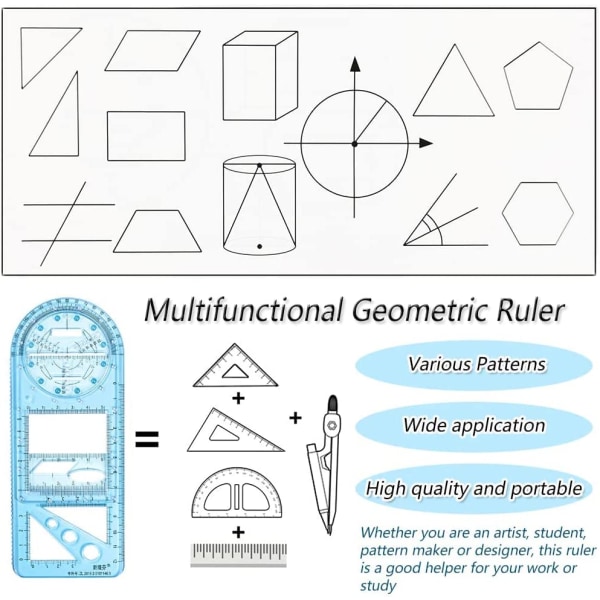 Multifunktionell geometrisk linjal, matematikritningslinjal, geometrisk ritmall Mätning av draglinjaler för studentskolans kontor