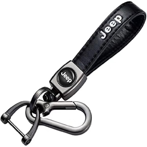 Läder Nyckelring Krok Nyckelring med Bilmärkeslogga Fjäderspänne & Ring Kompatibel med Stora Bilmärken【GKS】 Jeep